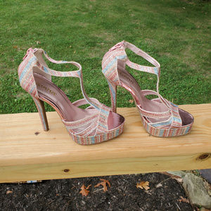 Liliana Sparkly Pastel Striped Strappy Platforms